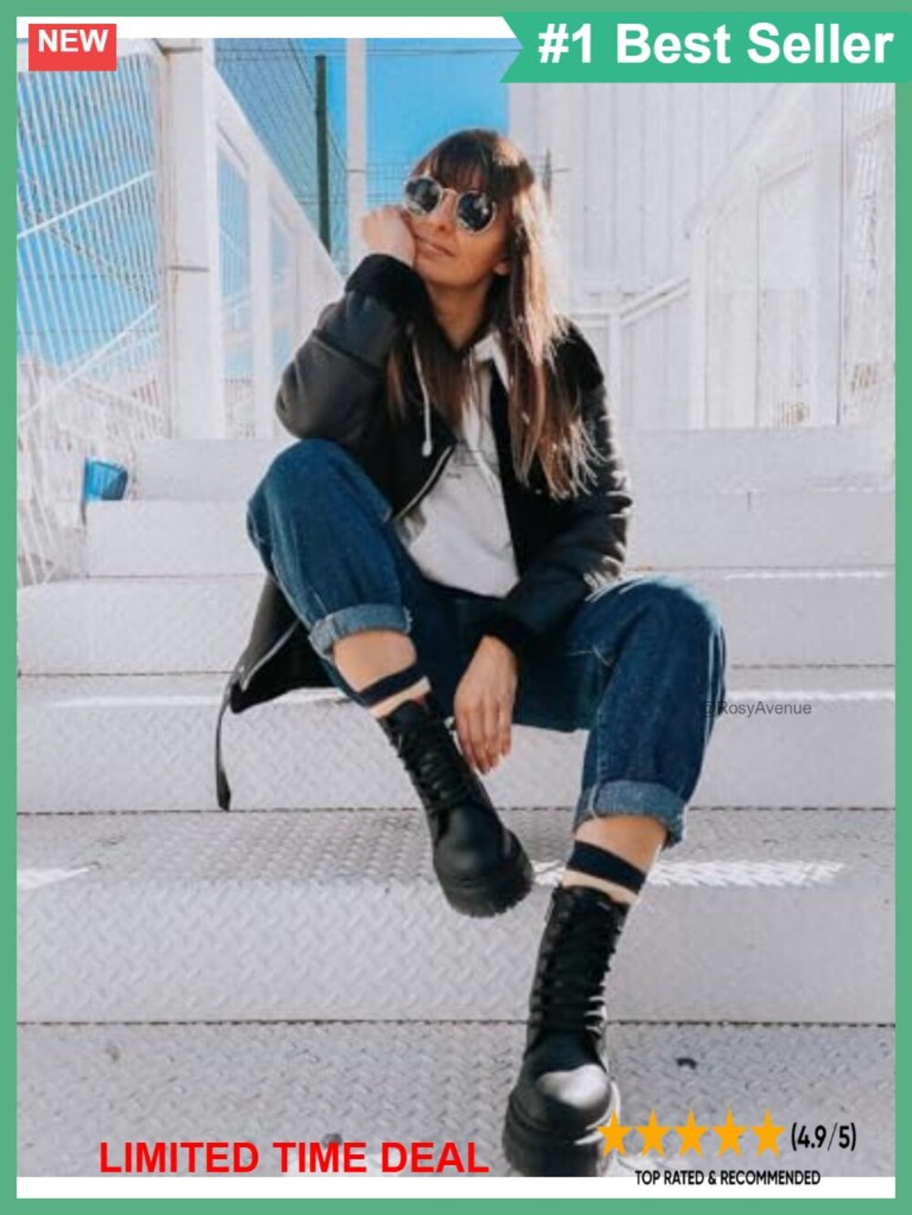 Vegan Faux Leather Combat Boots Side Zip Lug Sole Ankle Boots - Picture 2 of 2